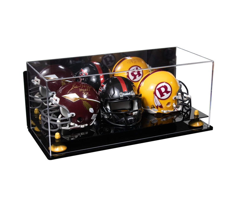 Acrylic Three Mini - Miniature Football Helmet (not Full Size) Display Case - Clear (V47/A103)