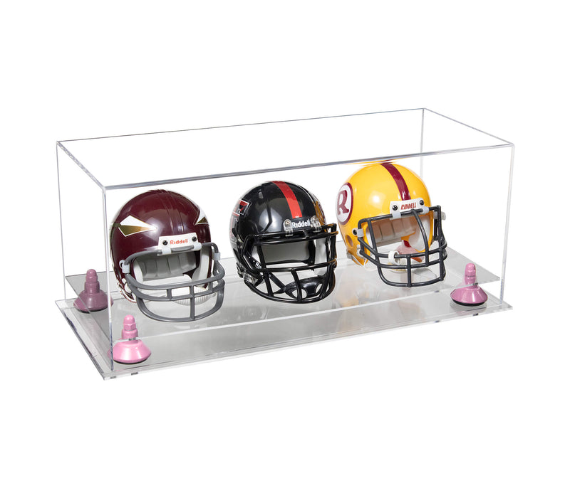 Acrylic Three Mini - Miniature Football Helmet (not Full Size) Display Case - Clear (V47/A103)