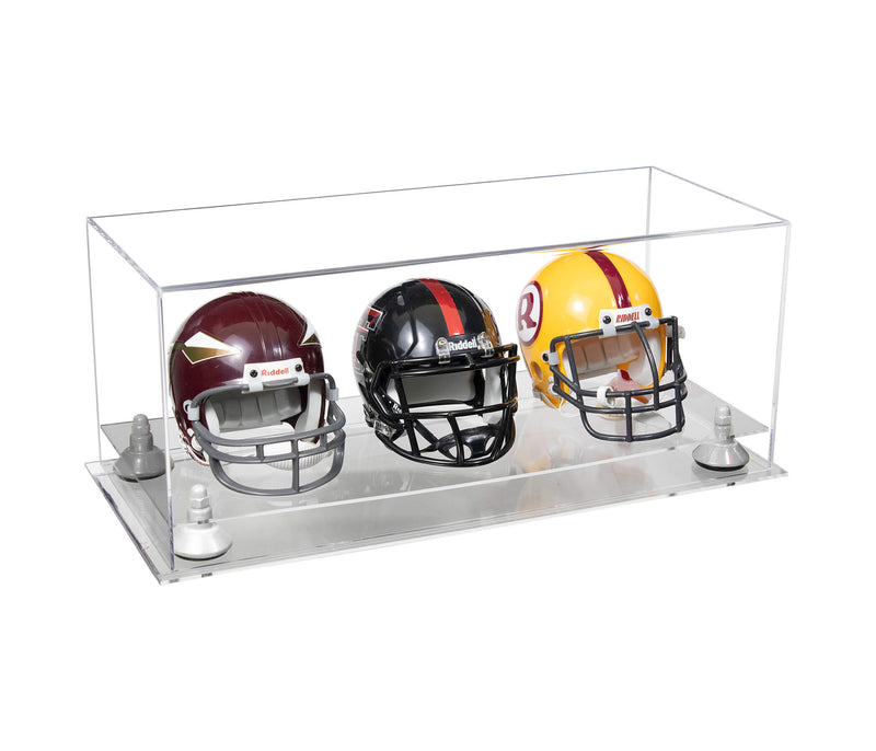 Acrylic Three Mini - Miniature Football Helmet (not Full Size) Display Case - Clear (V47/A103)