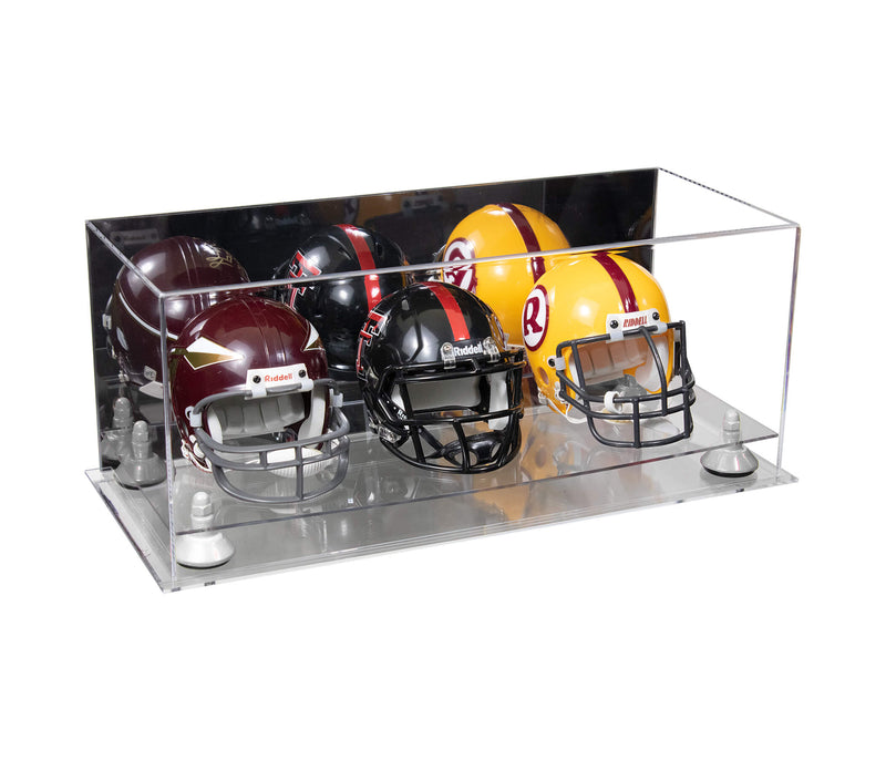 Acrylic Three Mini - Miniature Football Helmet (not Full Size) Display Case - Mirror No Wall Mount (V47/A103)