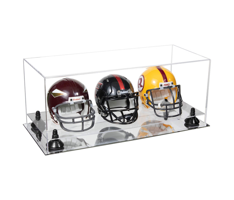 Acrylic Three Mini - Miniature Football Helmet (not Full Size) Display Case - Clear (V47/A103)