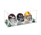 Acrylic Three Mini - Miniature Football Helmet (not Full Size) Display Case - Clear (V47/A103)