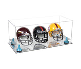 Acrylic Three Mini - Miniature Football Helmet (not Full Size) Display Case - Clear (V47/A103)