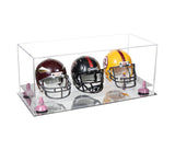 Acrylic Three Mini - Miniature Football Helmet (not Full Size) Display Case - Clear (V47/A103)