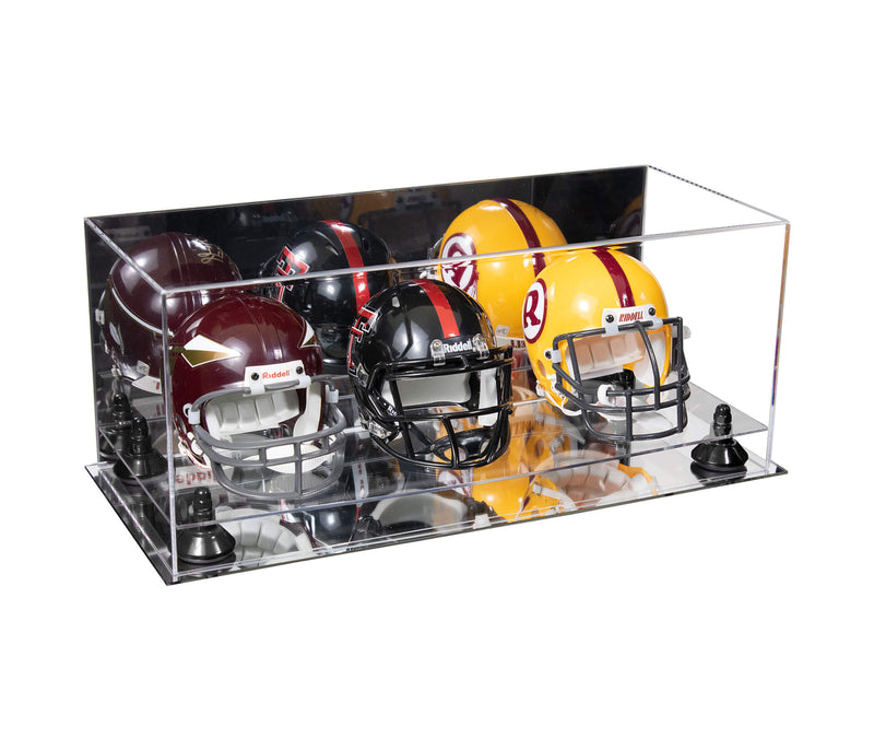 Acrylic Three Mini - Miniature Football Helmet (not Full Size) Display Case - Mirror No Wall Mount (V47/A103)
