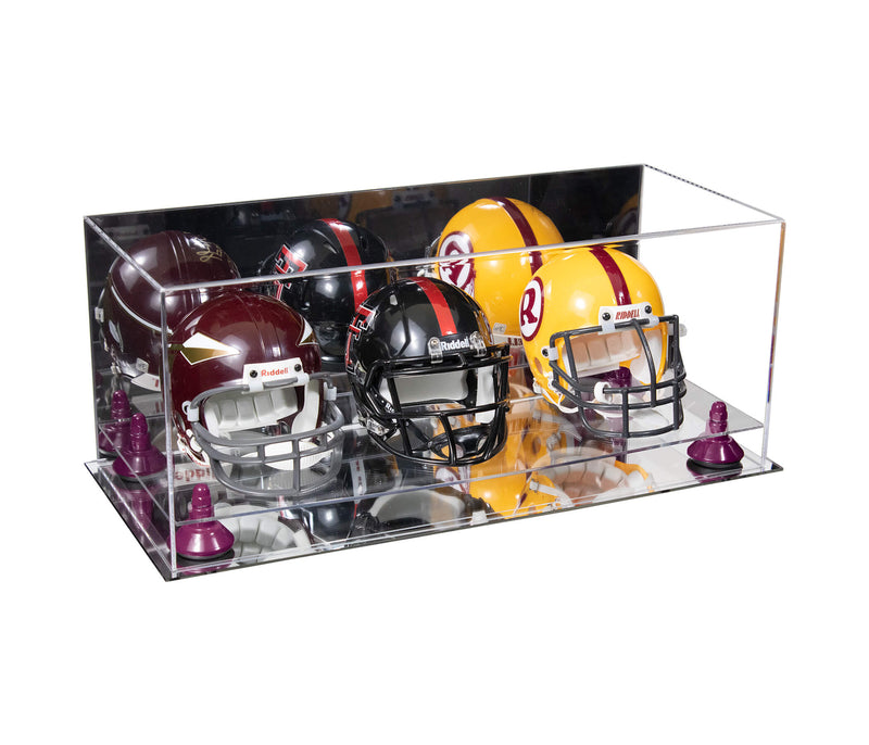 Acrylic Three Mini - Miniature Football Helmet (not Full Size) Display Case - Mirror No Wall Mount (V47/A103)