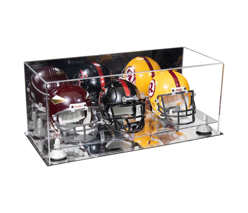 Acrylic Three Mini - Miniature Football Helmet (not Full Size) Display Case - Mirror No Wall Mount (V47/A103)