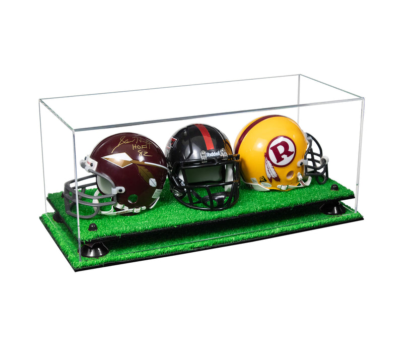 Acrylic Three Mini - Miniature Football Helmet (not Full Size) Display Case - Clear (V47/A103)