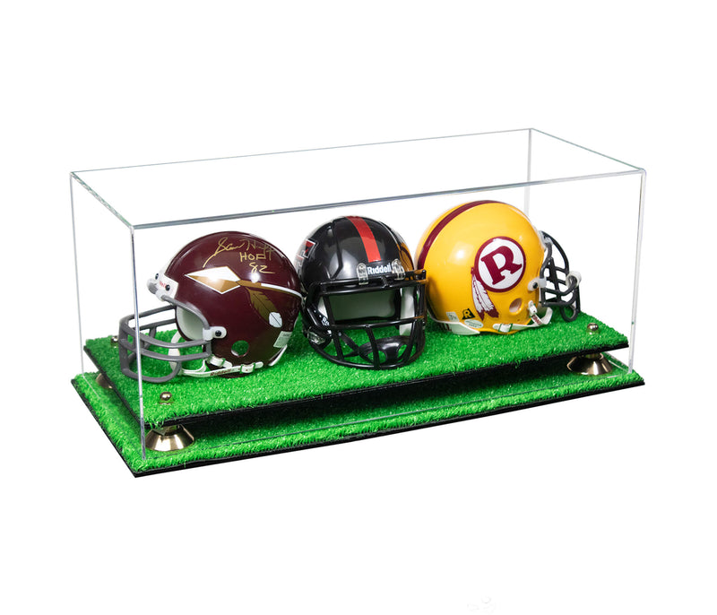 Acrylic Three Mini - Miniature Football Helmet (not Full Size) Display Case - Clear (V47/A103)