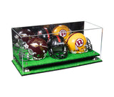 Acrylic Three Mini - Miniature Football Helmet (not Full Size) Display Case - Mirror No Wall Mount (V47/A103)