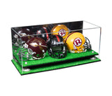 Acrylic Three Mini - Miniature Football Helmet (not Full Size) Display Case - Mirror No Wall Mount (V47/A103)