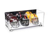 Acrylic Three Mini - Miniature Football Helmet (not Full Size) Display Case - Mirror No Wall Mount (V47/A103)