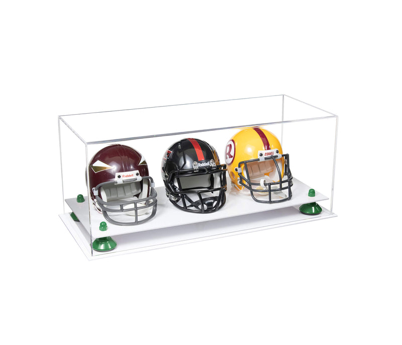 Acrylic Three Mini - Miniature Football Helmet (not Full Size) Display Case - Clear (V47/A103)