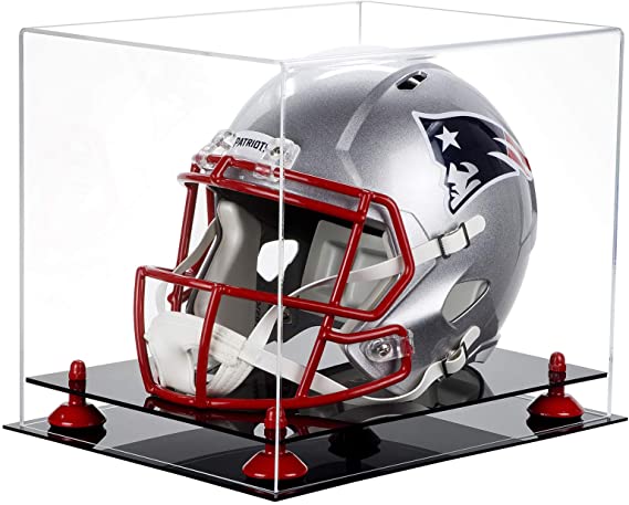 Football Helmet Display Case -Black Base Red Risers 