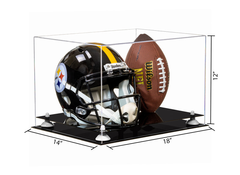 Acrylic Full-Size Football and Helmet Display Case - Large Rectangle Box with Clear Top 18" x 14" x 12" (A014/B60)