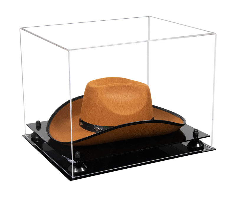 Better Display Cases Acrylic Cowboy Hat Display Case with Clear Case, Red Risers and Black Base - 16 x 13 x 12 (V61B/A024-B)