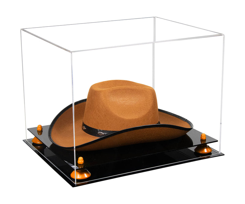 Acrylic Cowboy Hat Display Case - Clear 16 x 13 x 12 (V61B/A024-B) Clear Base / Black Risers
