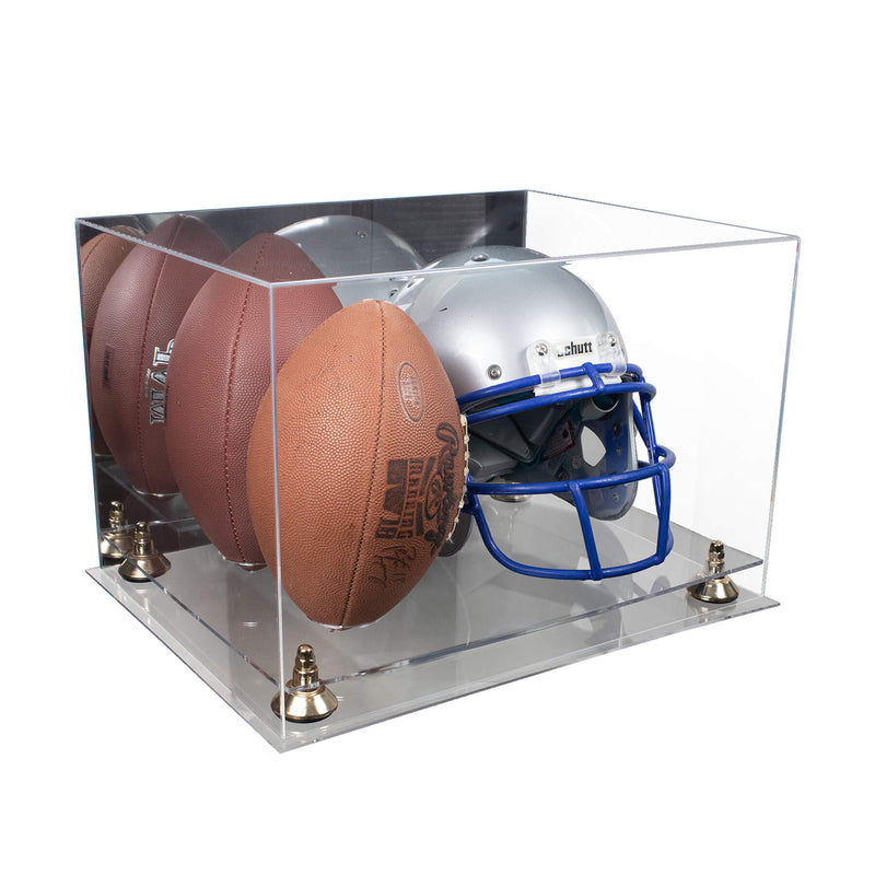 Acrylic Double Football and Helmet Display Case with Mirror Case, Risers and Base (A014/B60)