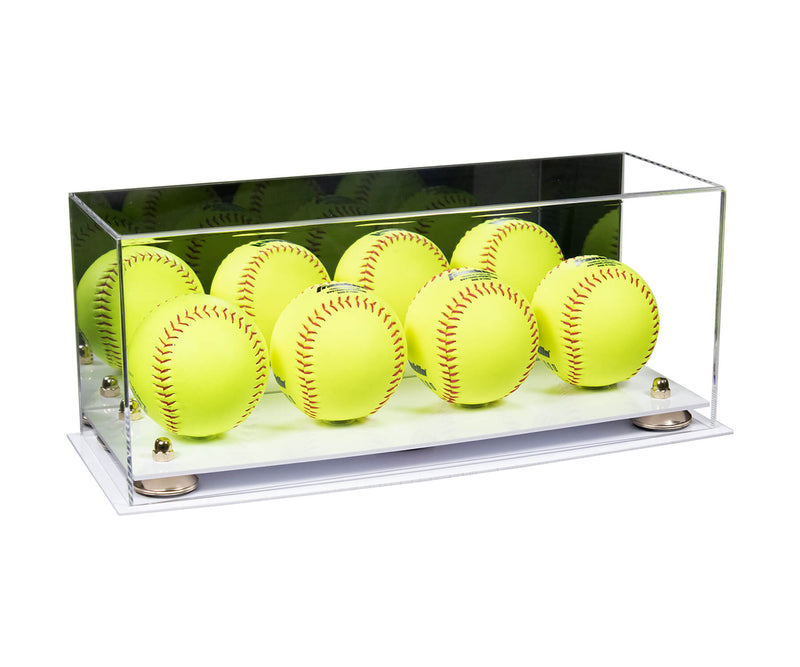 Acrylic Four Softballs Display Case 17 X 6 X 7 Mirror no Wall Mounts (V46/A019)