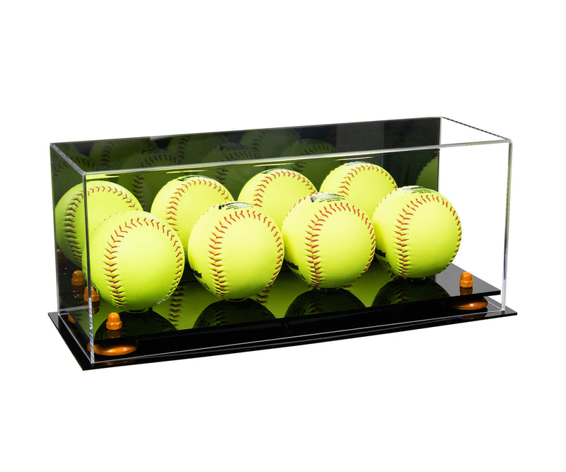 Acrylic Four Softballs Display Case 17 X 6 X 7 Mirror no Wall Mounts (V46/A019)