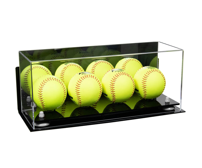 Acrylic Four Softballs Display Case 17 X 6 X 7 Mirror Wall Mount (V46/A019)