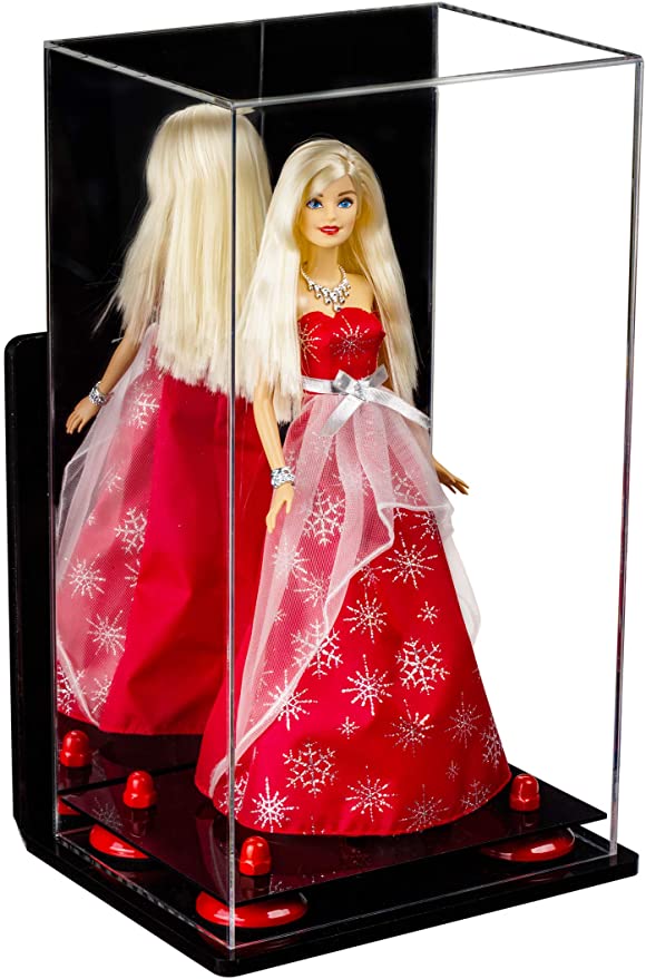 Doll Display Case - Red Risers-Wall Mount-Mirror-Back