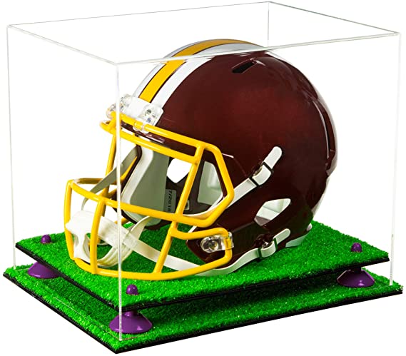 Football Helmet Display Case -Turf Base Purple Risers 