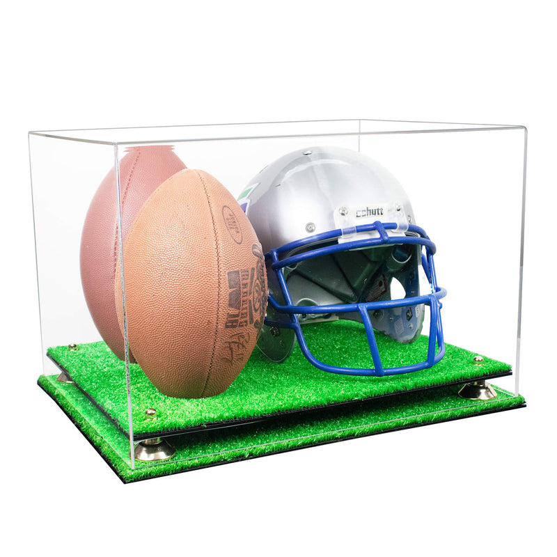 Acrylic Double Football and Helmet Display Case with Clear Case,  Risers and Base (A014/B60)