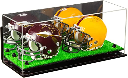 2 Mini Helmet or Mini Football with Mini Helmet Display Case - Mirror  Wall Mounts (B46/V46/A019)