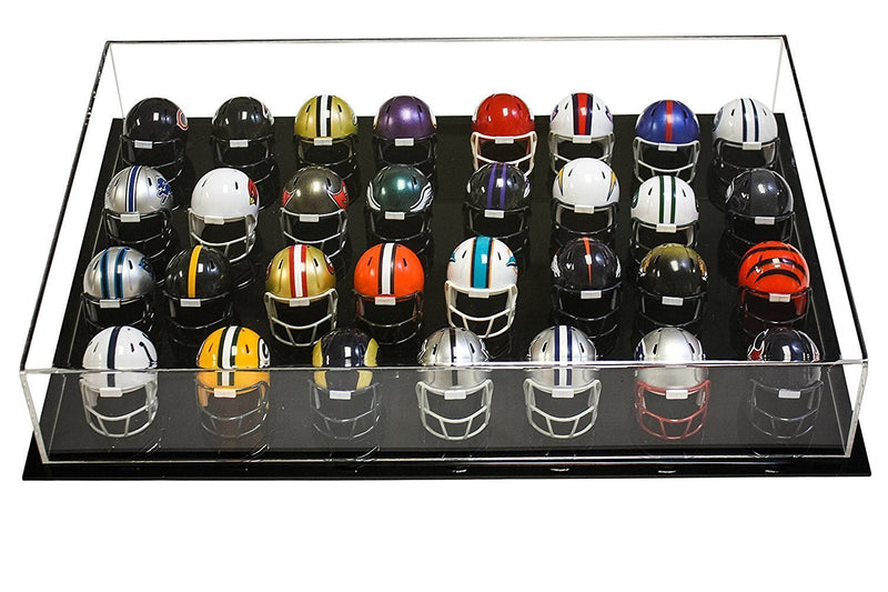 Pocket-size football helmet display with black base